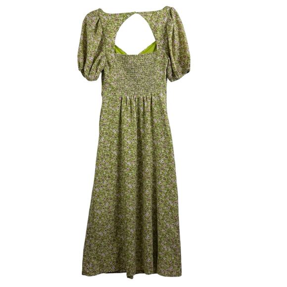 ASTR The Label New Lime Pink Ditsy Floral Midi Dress Medium Cut Out Smocked - Picture 6 of 13